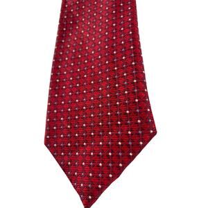 Savile Row Mens Geometric Square Pattern 100% Silk Tie - Red Blue White
